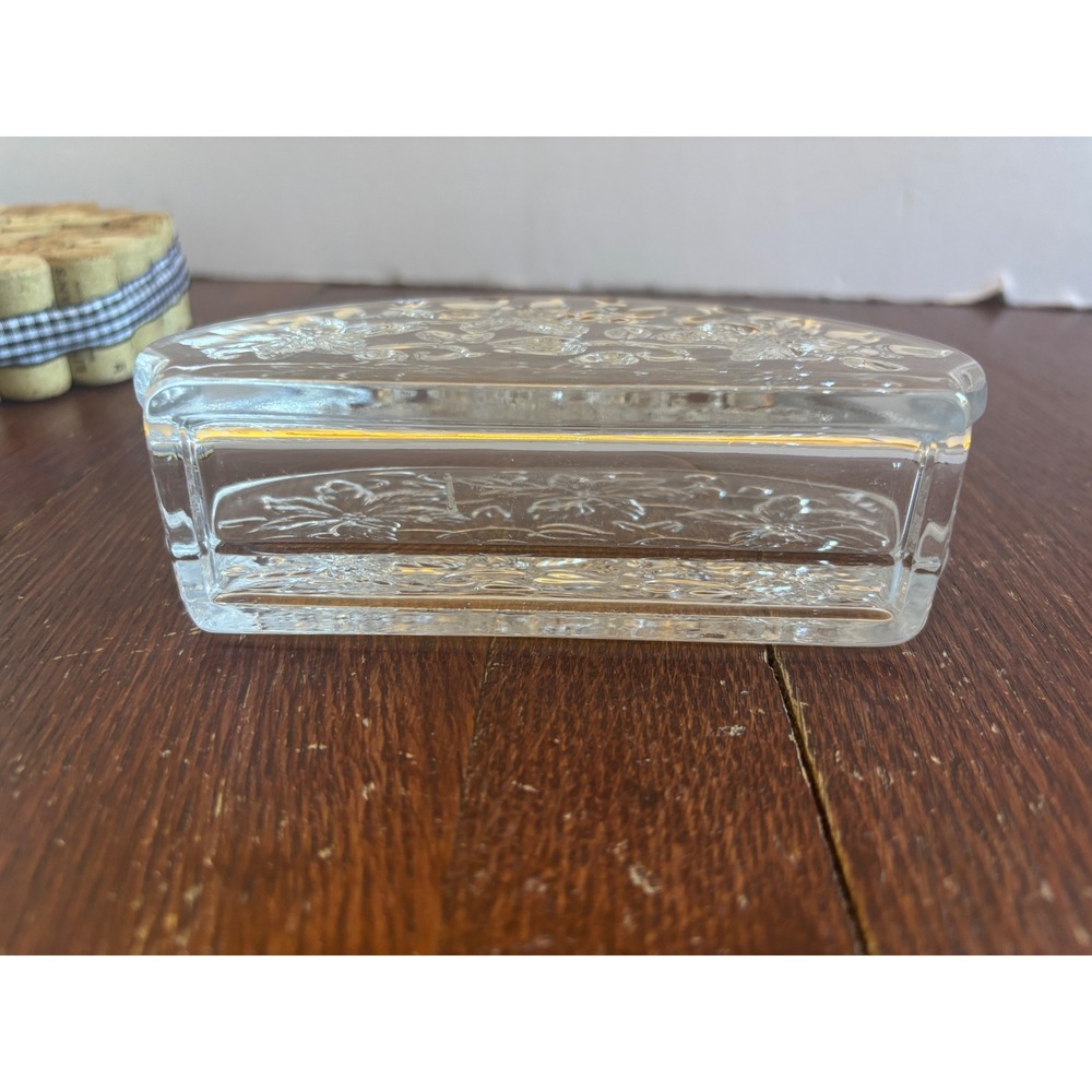 Princess House Poinsettia Crystal Napkin Holder Clear Glass Floral Holiday Decor - Picture 5 of 5